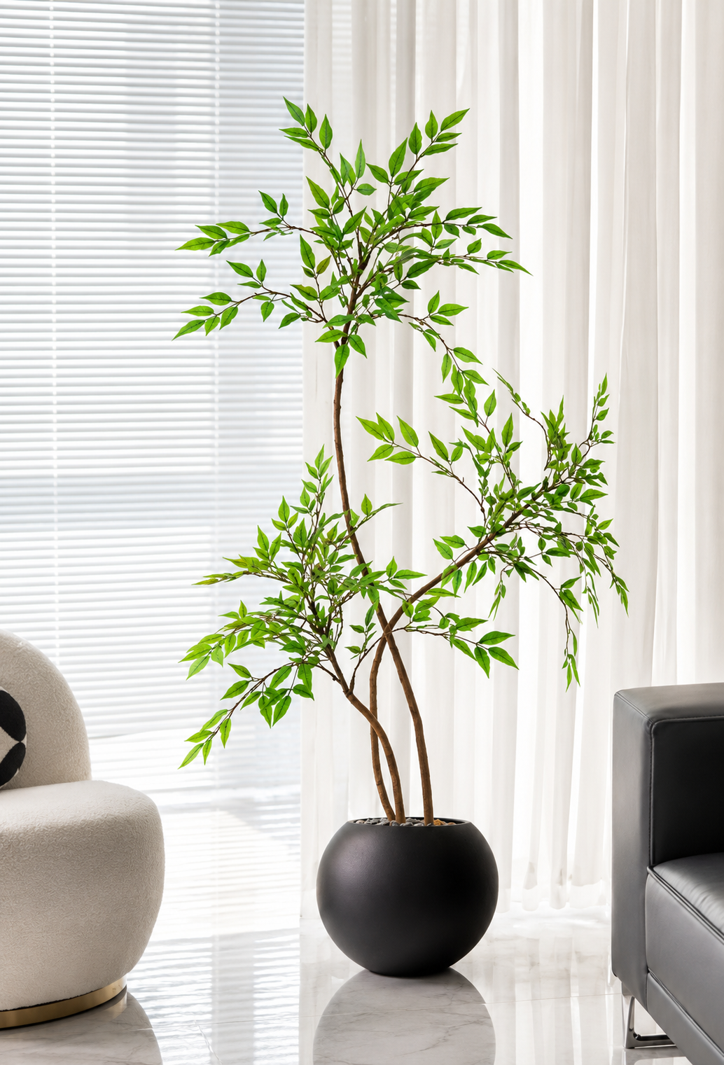 Faux Nandina Bamboo 3 Stems with Pot