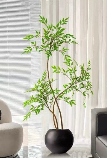 Faux Nandina Bamboo 3 Stems with Pot